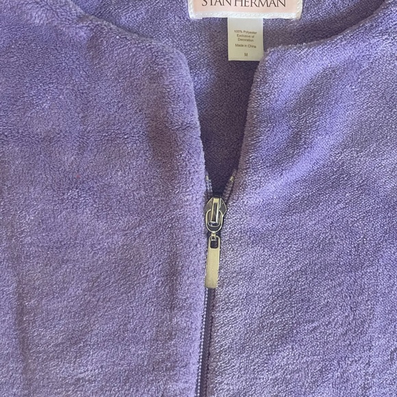 New Stan Herman Purple Zip Up Short Sleeve Robe Gown With Pockets M - Picture 7 of 14